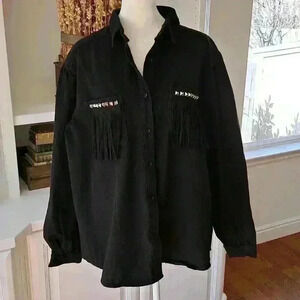 Veveret Black Denim w/Fringe Studded Shacket - Size: L